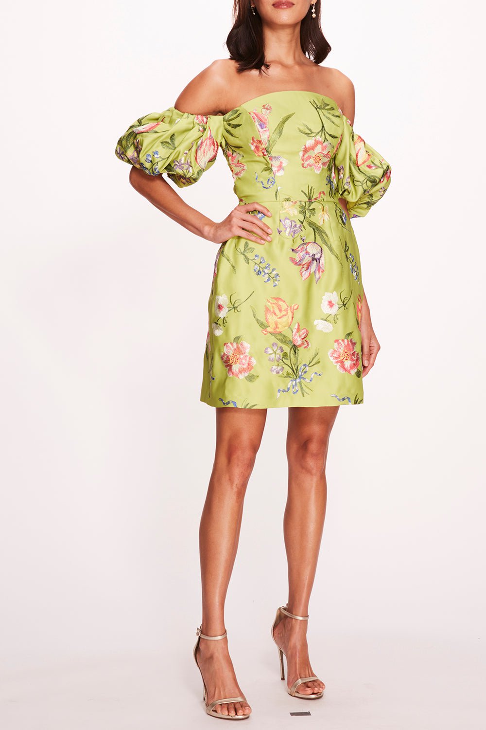 MARCHESA NOTTE-Puff Sleeve Mini Dress-
