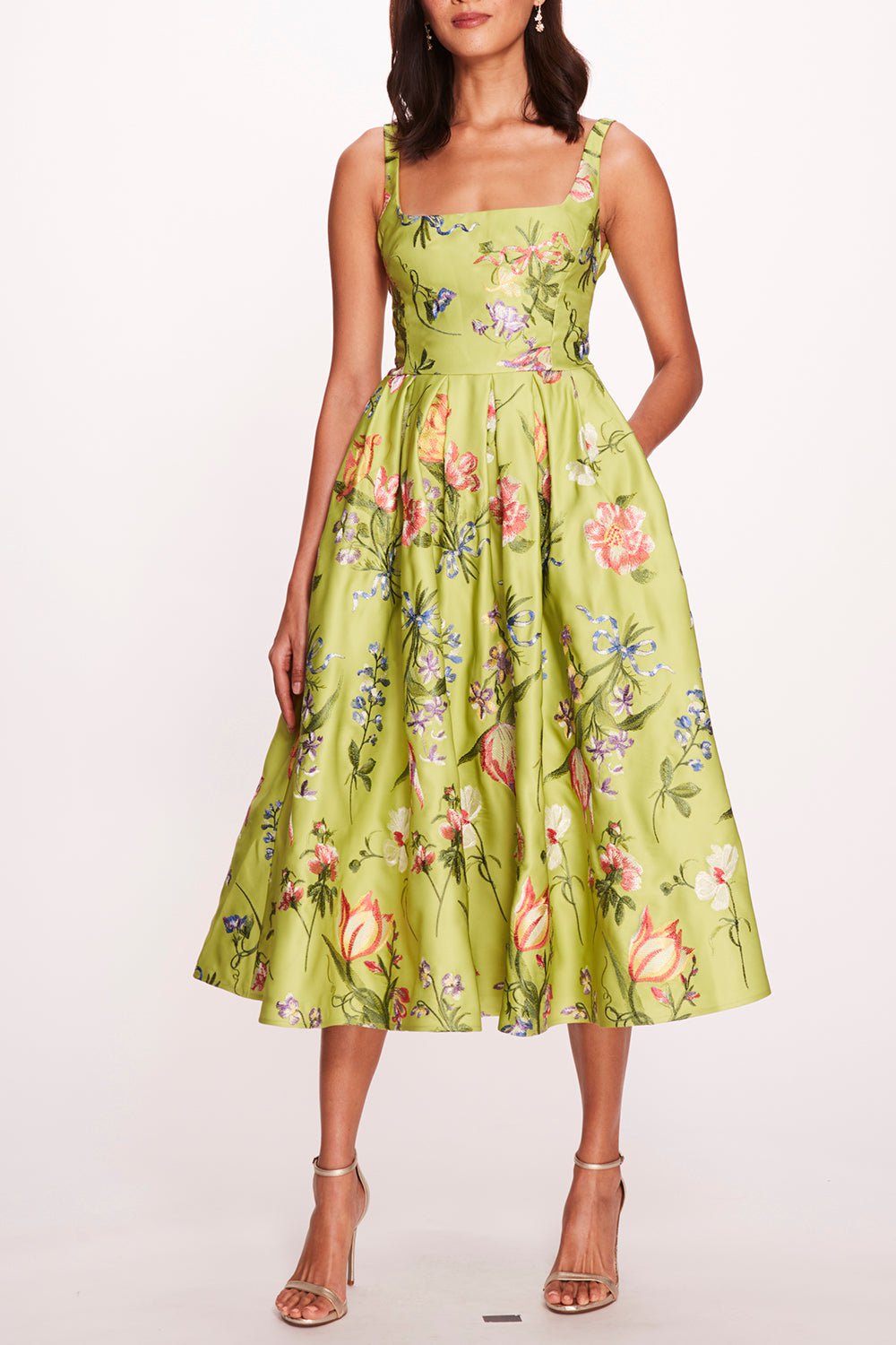 MARCHESA NOTTE-Sleeveless Midi Dress-