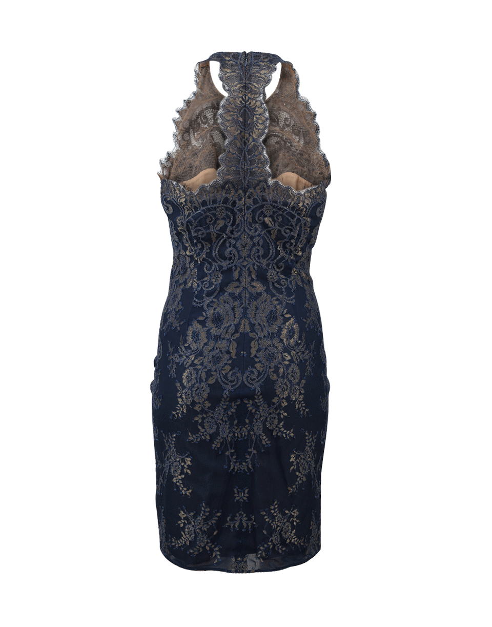 MARCHESA NOTTE-Metallic Lace T-Back Cocktail Dress-