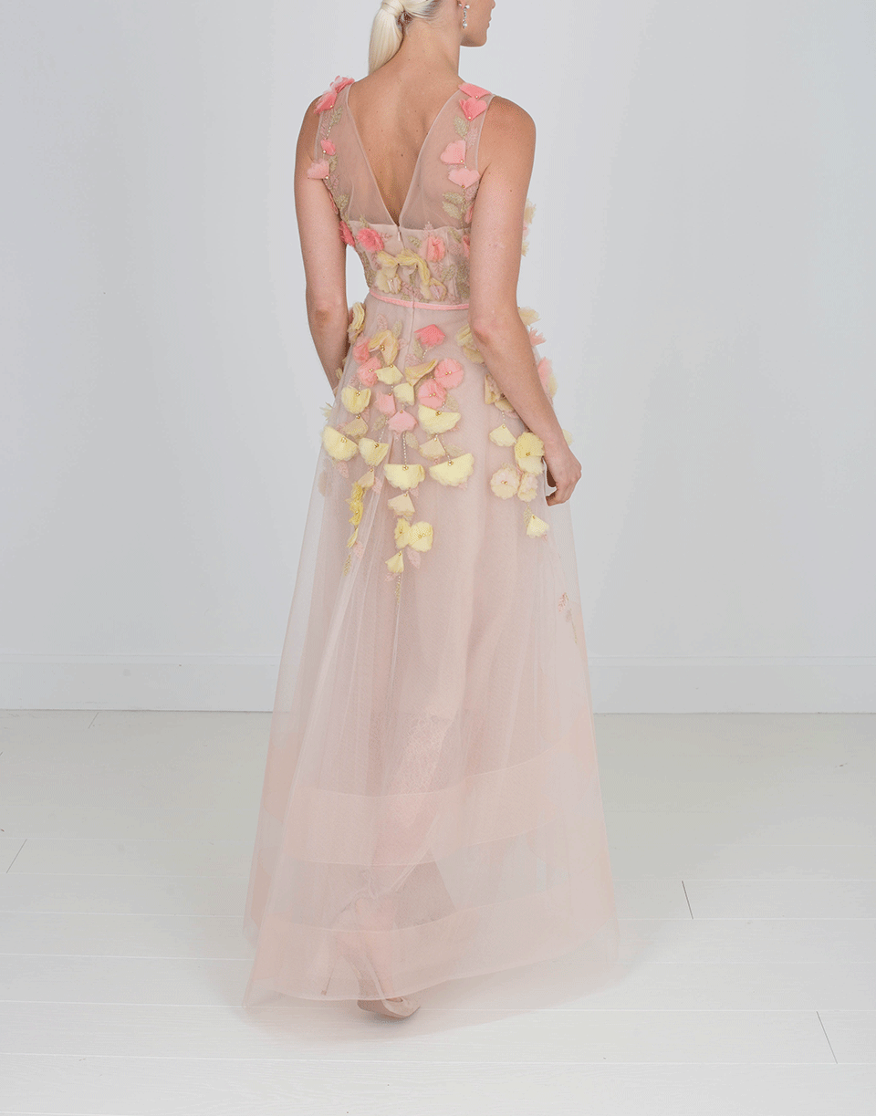MARCHESA NOTTE-Floral Embroidered Dress-
