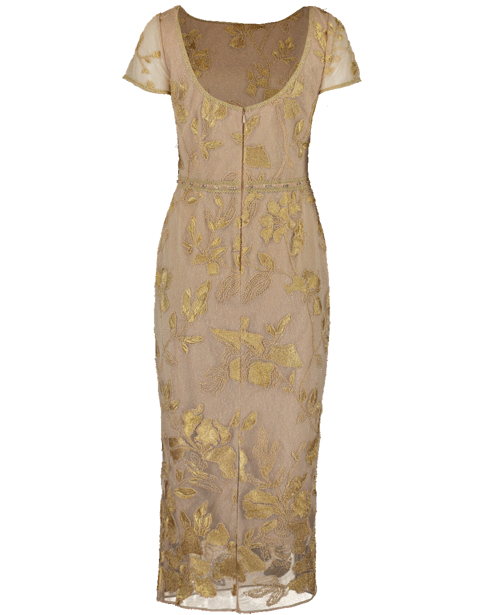 MARCHESA NOTTE-Metallic Floral Embroidered Dress-