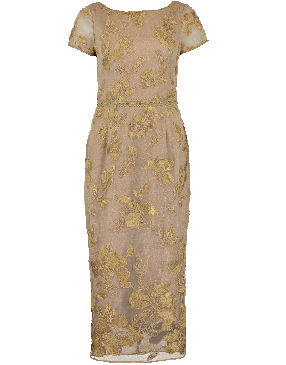 MARCHESA NOTTE-Metallic Floral Embroidered Dress-