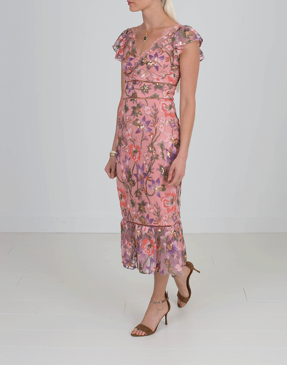MARCHESA NOTTE-Embroidered Cocktail Dress-
