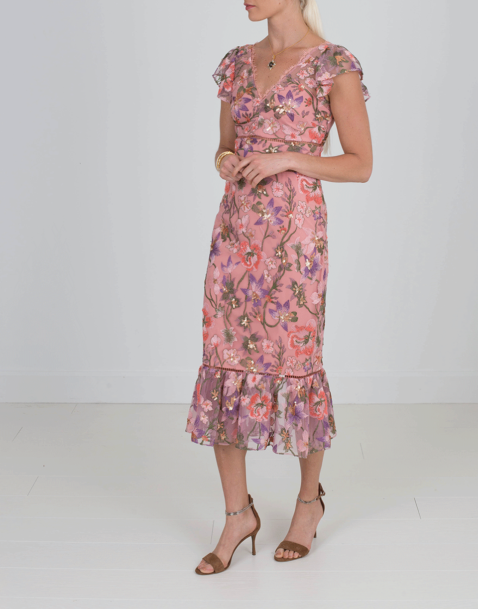 MARCHESA NOTTE-Embroidered Cocktail Dress-