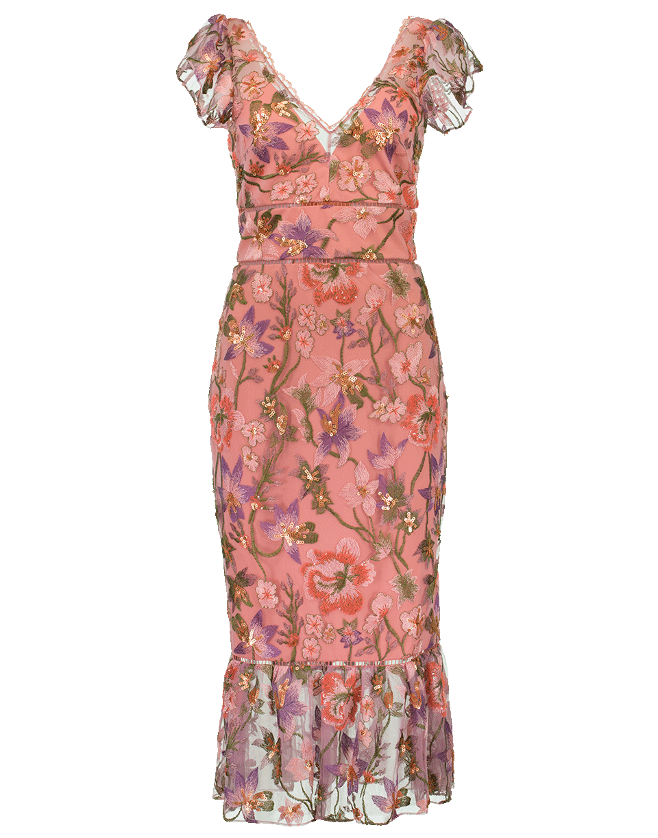 MARCHESA NOTTE-Embroidered Cocktail Dress-