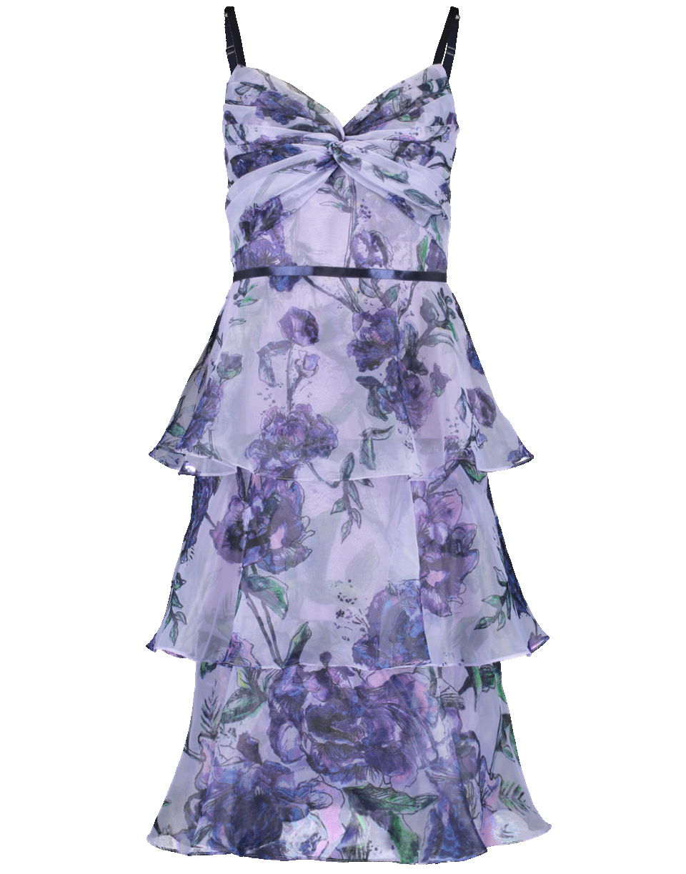 MARCHESA NOTTE-Floral Tier Tea Length Dress-