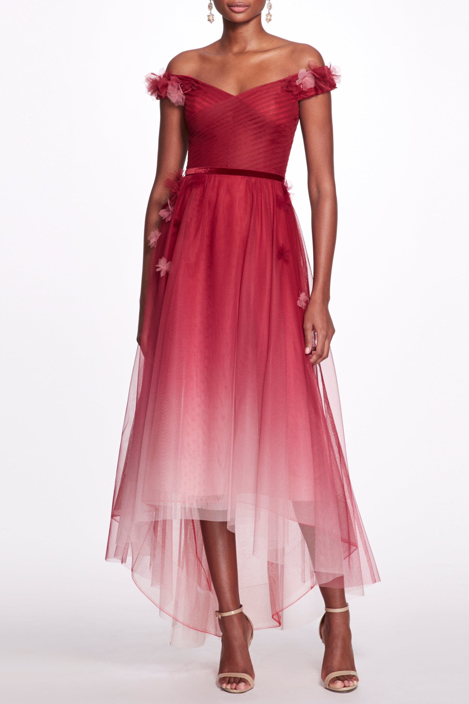 MARCHESA NOTTE-Off The Shoulder Ombre Gown-