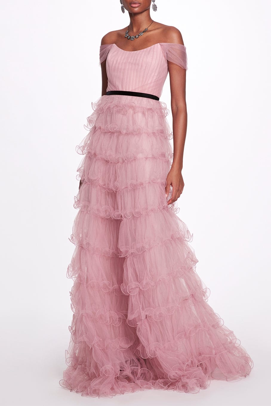MARCHESA NOTTE-Off The Shoulder Gown-