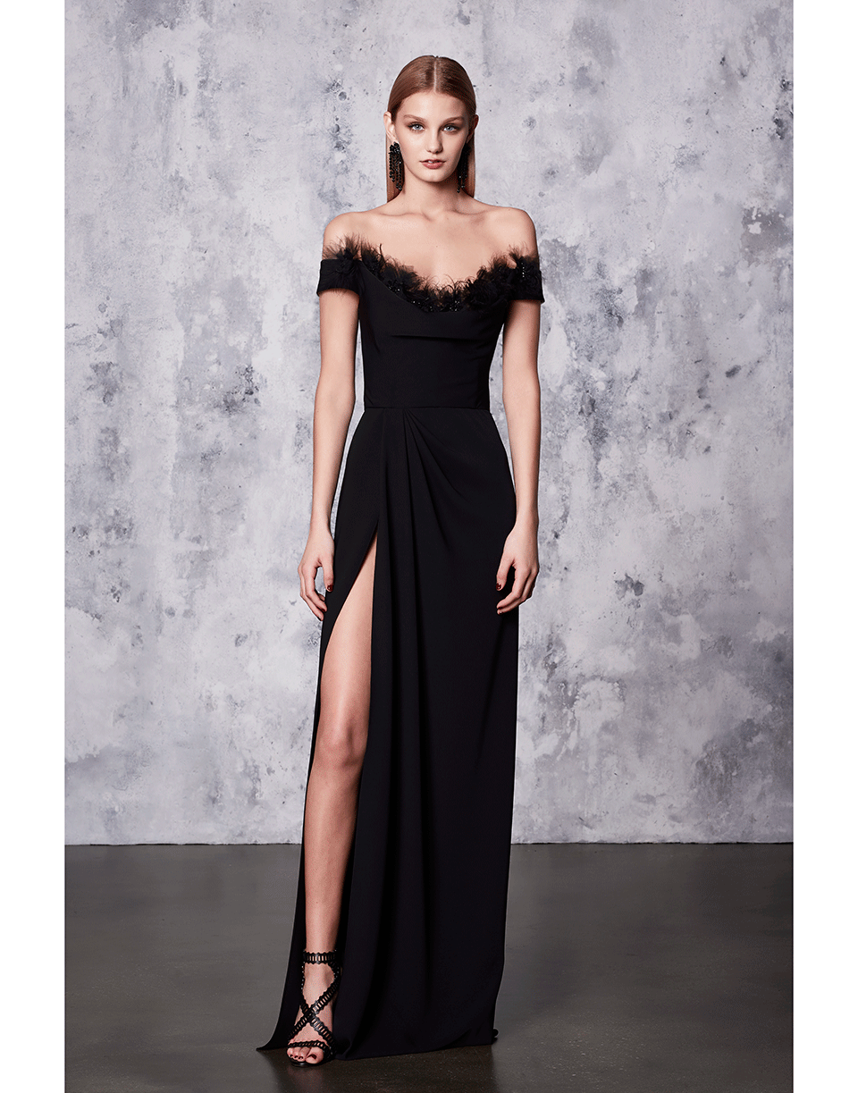 MARCHESA NOTTE-Off Shoulder Draped Gown-