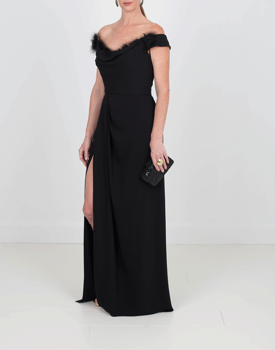 MARCHESA NOTTE-Off Shoulder Draped Gown-