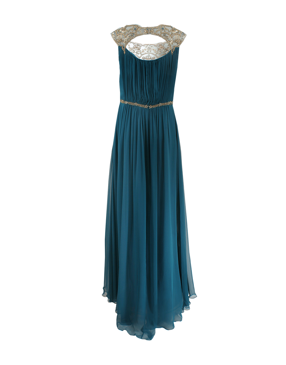 MARCHESA NOTTE-Silk Chiffon Beaded Neck Gown-