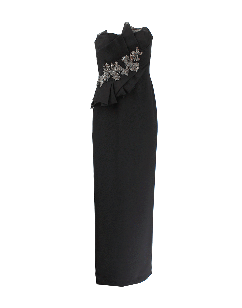 MARCHESA NOTTE-Strapless Floral Bodice Gown-