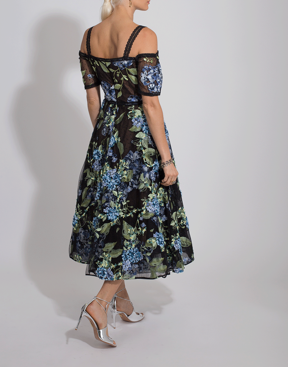 MARCHESA NOTTE-Off Shoulder Embroidered Gown-