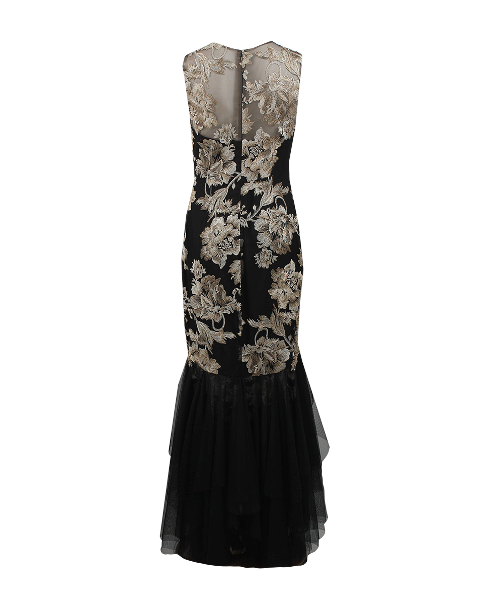 MARCHESA NOTTE-Embroidered Gown With Tulle Overlay-