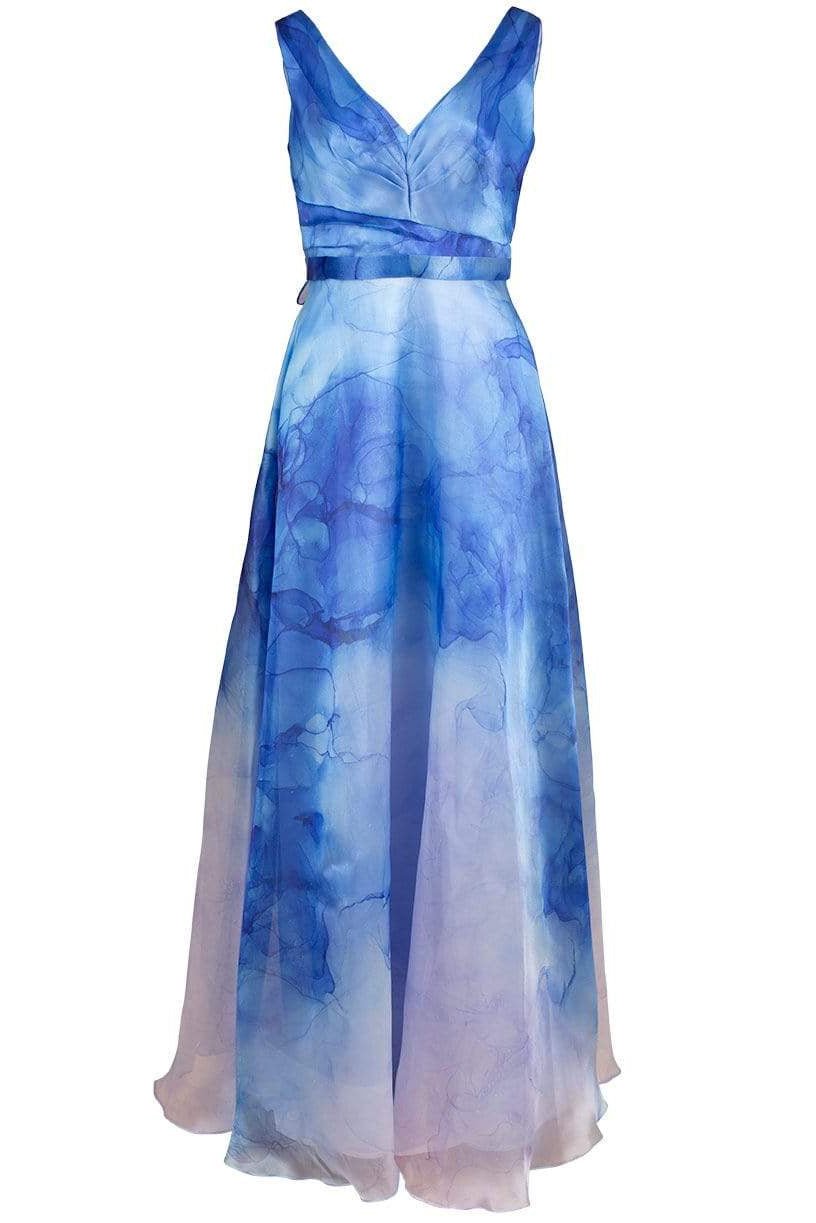 MARCHESA NOTTE-V-Neck Printed Organza Gown-