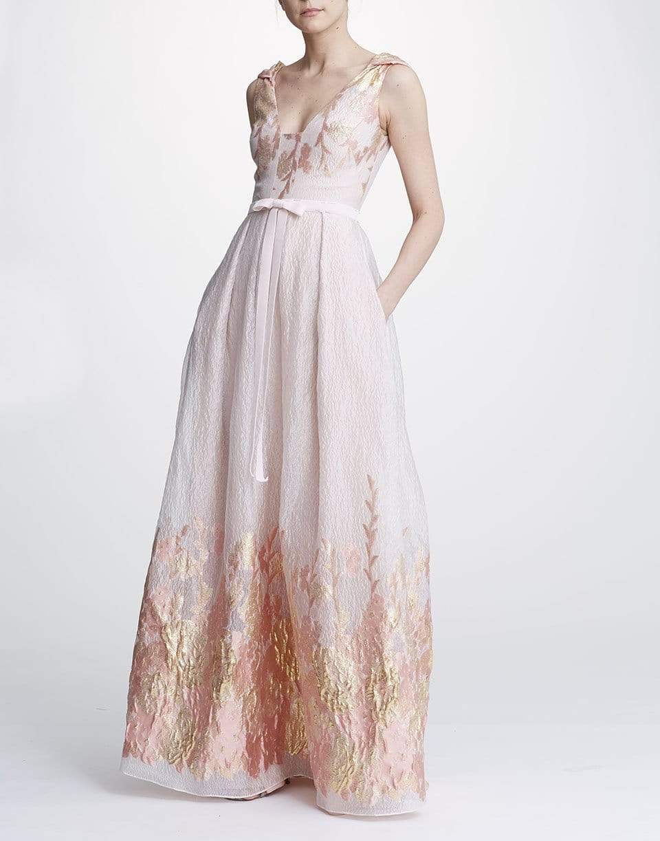 MARCHESA NOTTE-Metallic Coupe Gown-