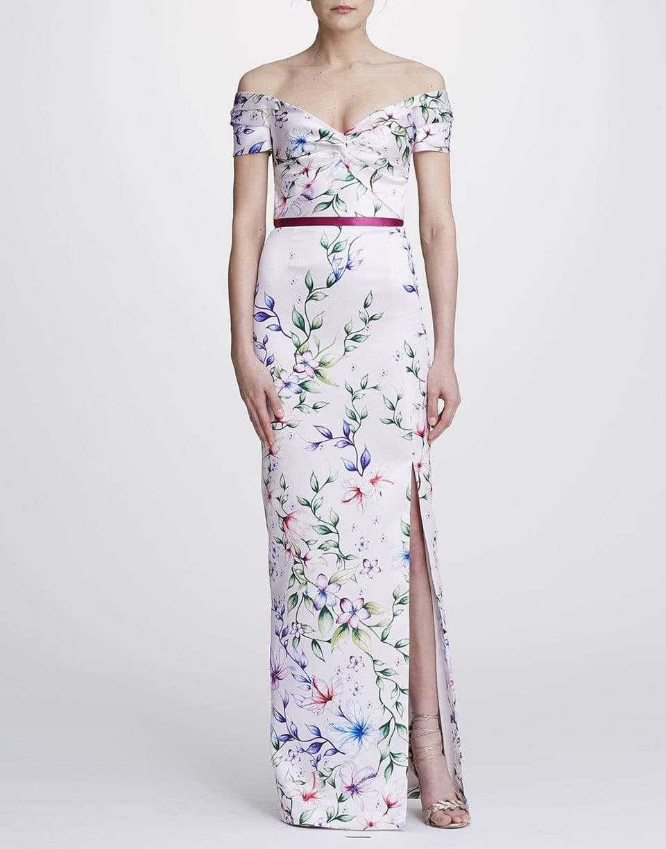 MARCHESA NOTTE-Off Shoulder Mikado Pique Gown-