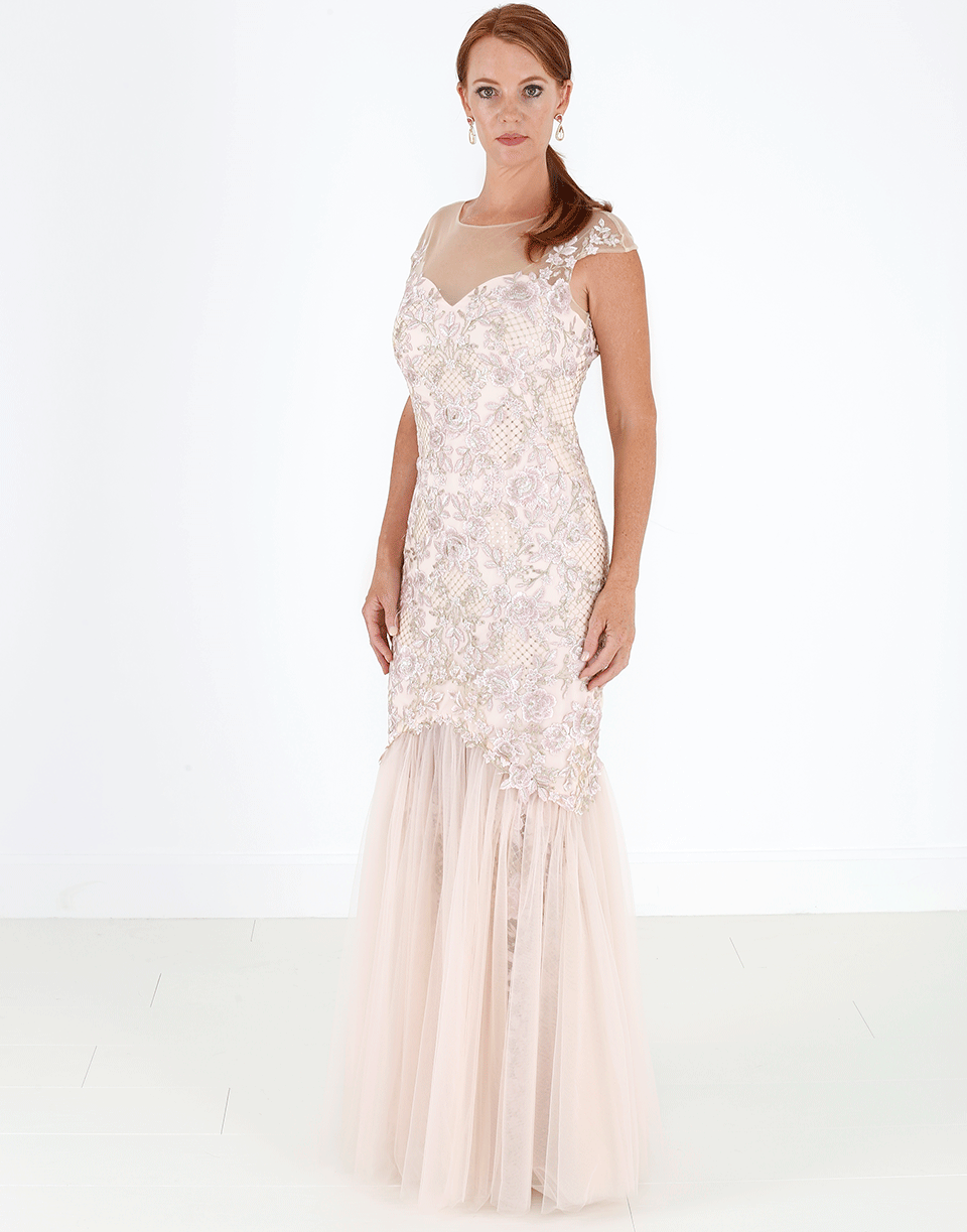 MARCHESA NOTTE-Floral Embroidered Gown-