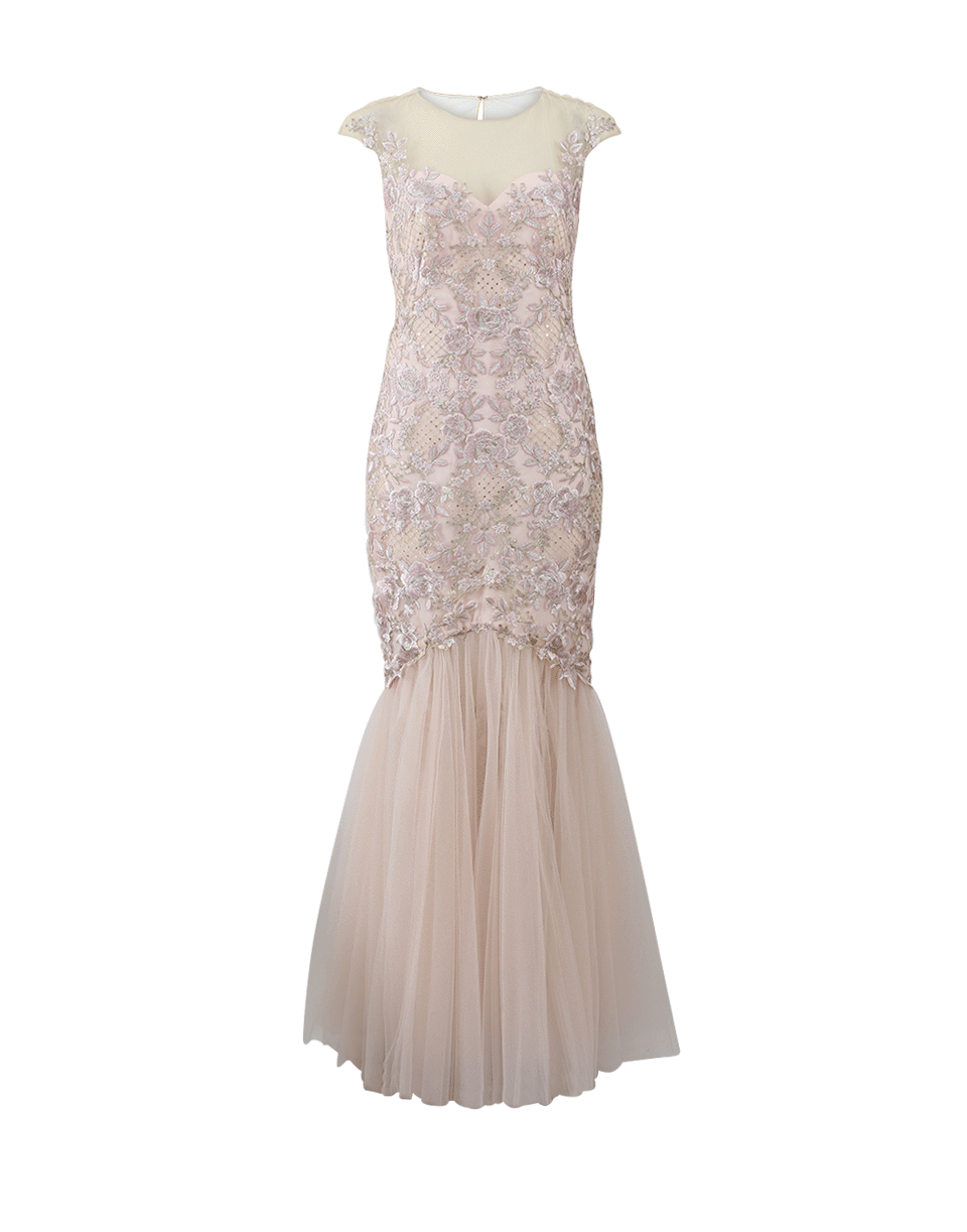 MARCHESA NOTTE-Floral Embroidered Gown-