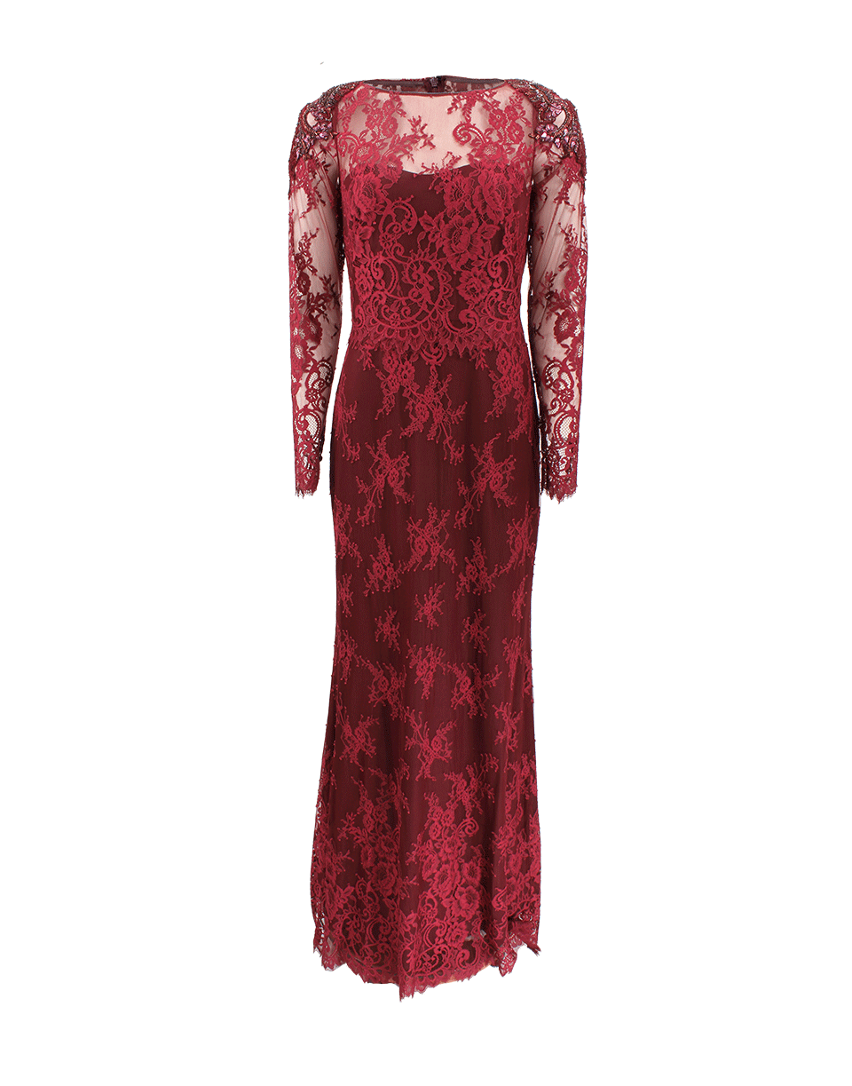 MARCHESA NOTTE-Lace Gown With Beaded Shoulder-