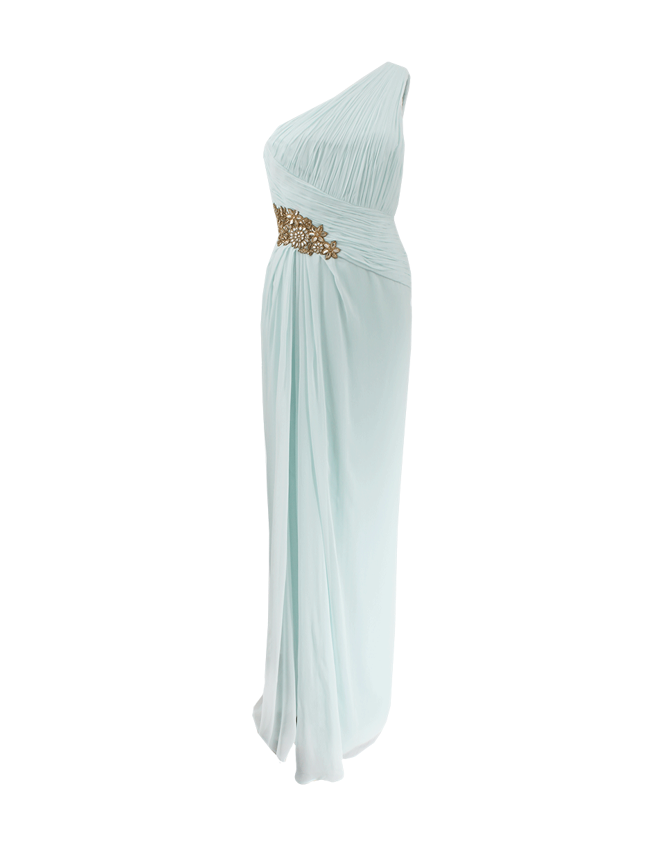 MARCHESA NOTTE-One Shoulder Pleated Gown-