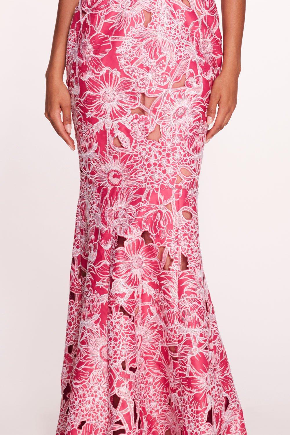 MARCHESA NOTTE-Vneck Flare Gown-