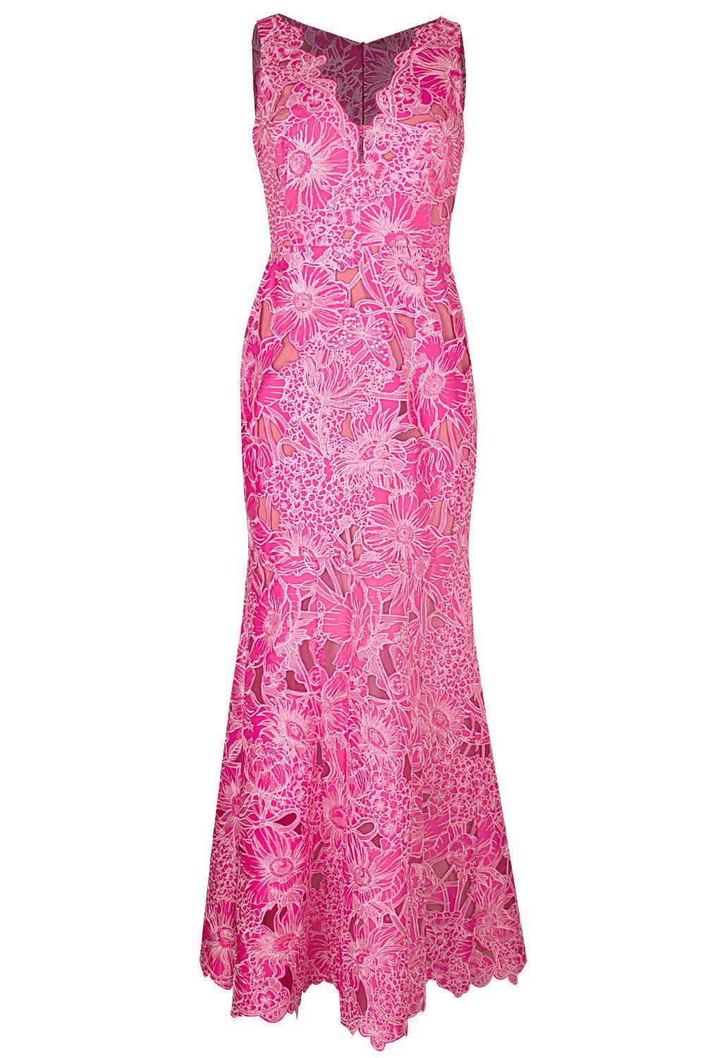MARCHESA NOTTE-Vneck Flare Gown-