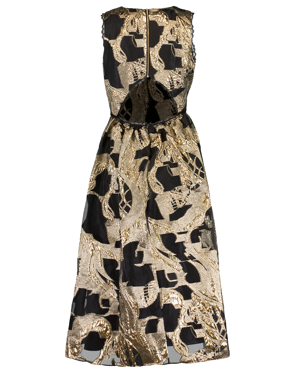 MARCHESA NOTTE-Metallic Tea Length Lace Gown-