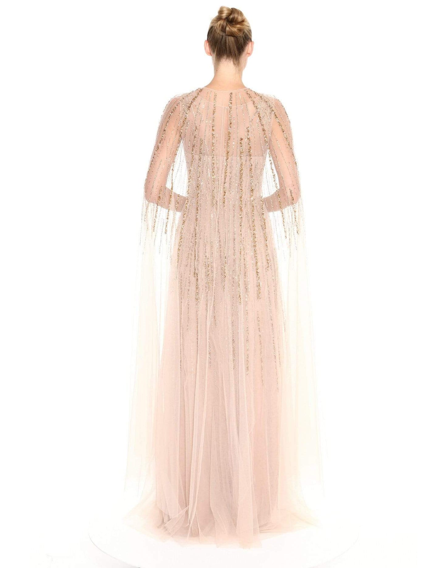 MARCHESA NOTTE-Sleeveless V-Neck Beaded Gown-GOLD