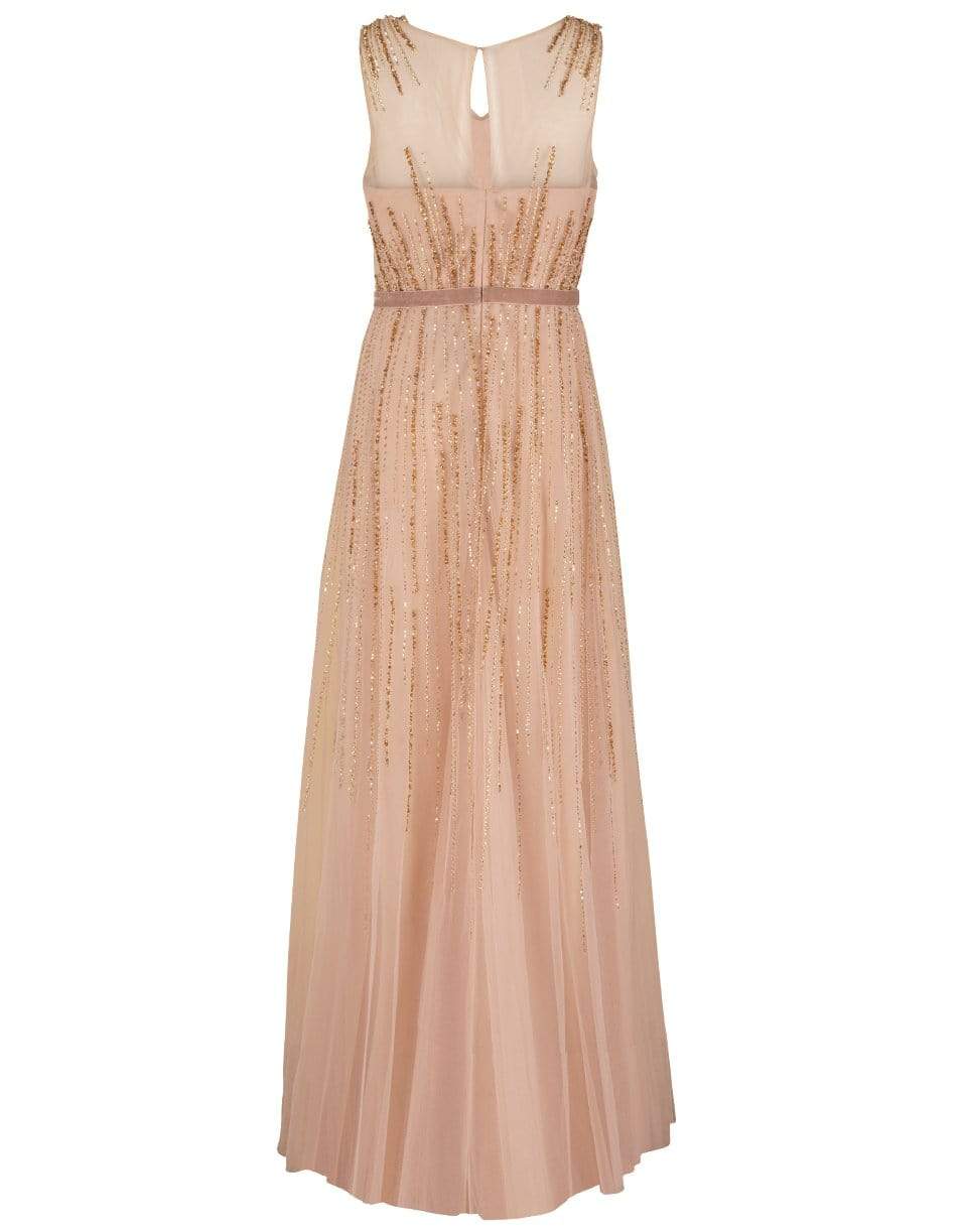 MARCHESA NOTTE-Sleeveless V-Neck Beaded Gown-GOLD