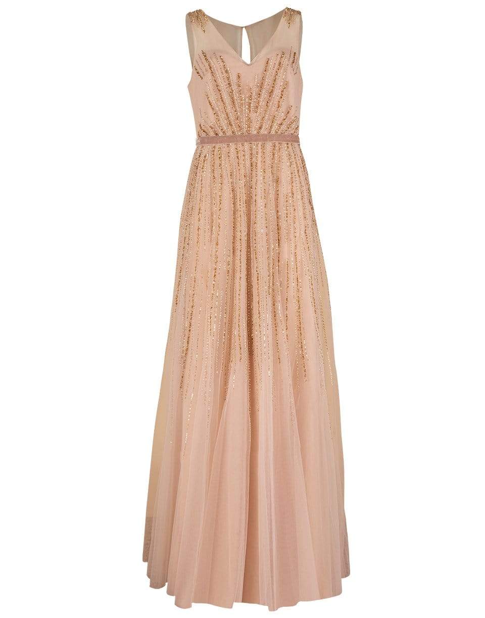 MARCHESA NOTTE-Sleeveless V-Neck Beaded Gown-GOLD