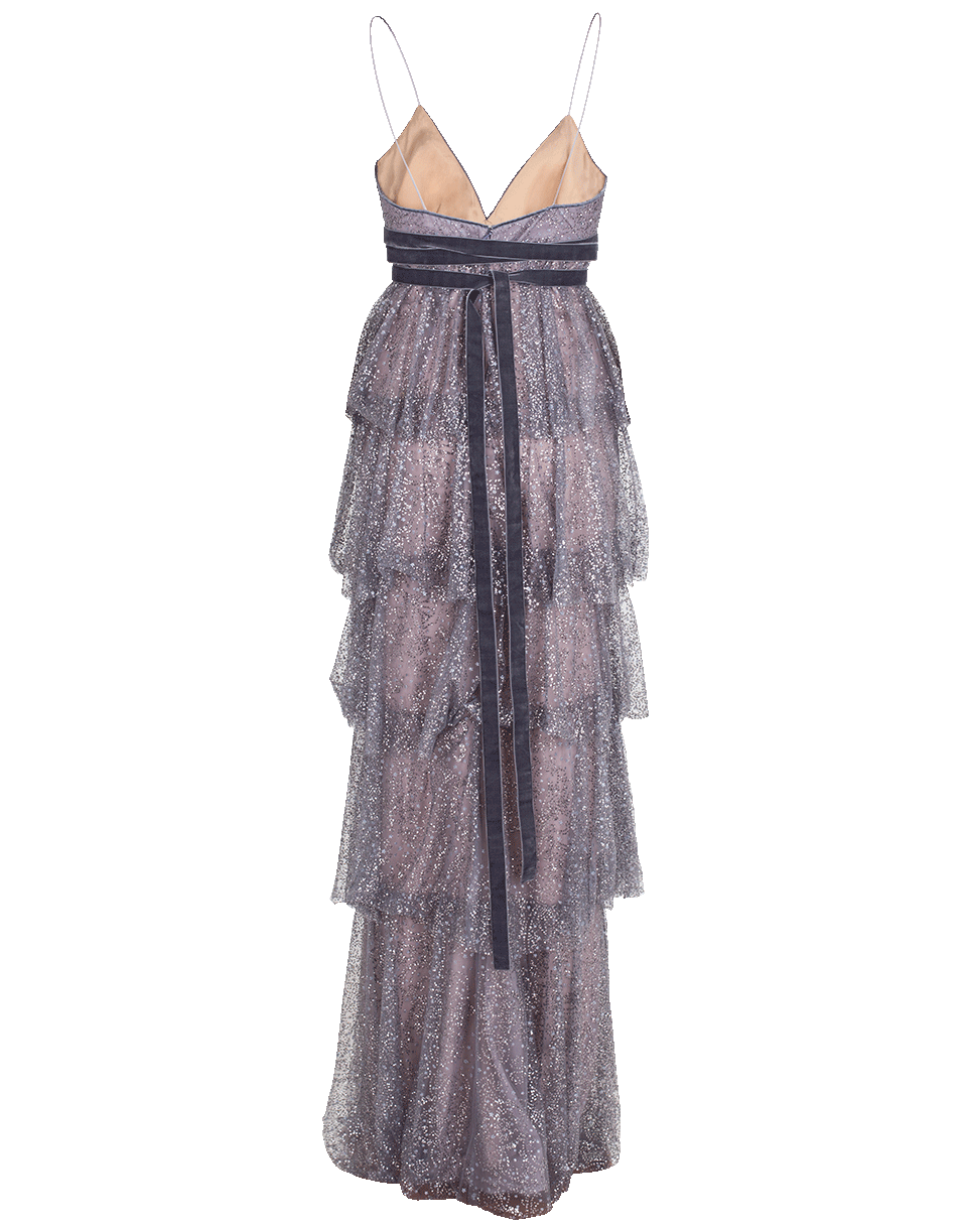 MARCHESA NOTTE-Glitter Tulle Gown-GUNMETAL