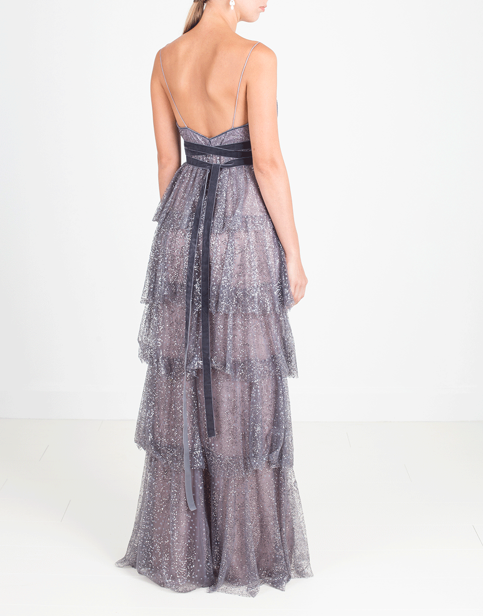 MARCHESA NOTTE-Glitter Tulle Gown-GUNMETAL
