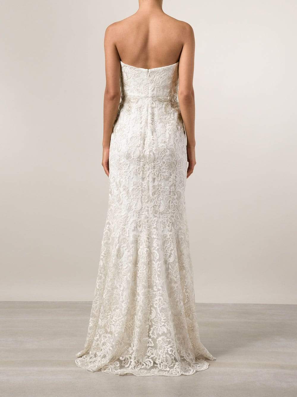 MARCHESA NOTTE-Metallic Threadwork Lace Gown-