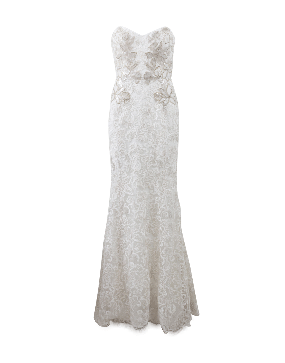 MARCHESA NOTTE-Metallic Threadwork Lace Gown-