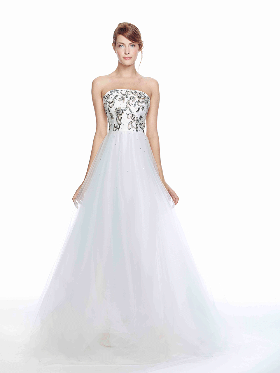 MARCHESA NOTTE-Strapless Embroidered Bodice Ball Gown-