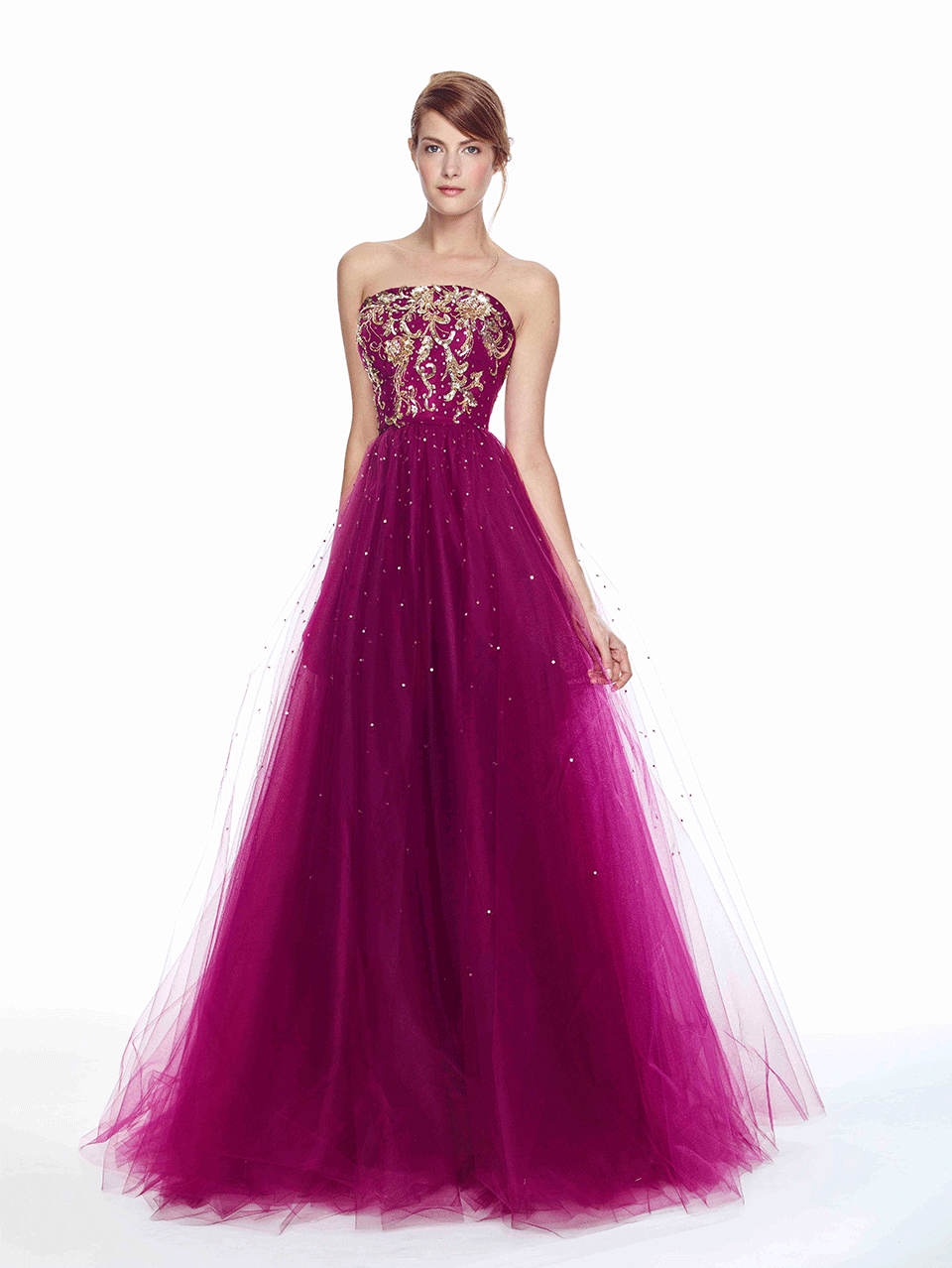 MARCHESA NOTTE-Strapless Embroidered Bodice Ball Gown-