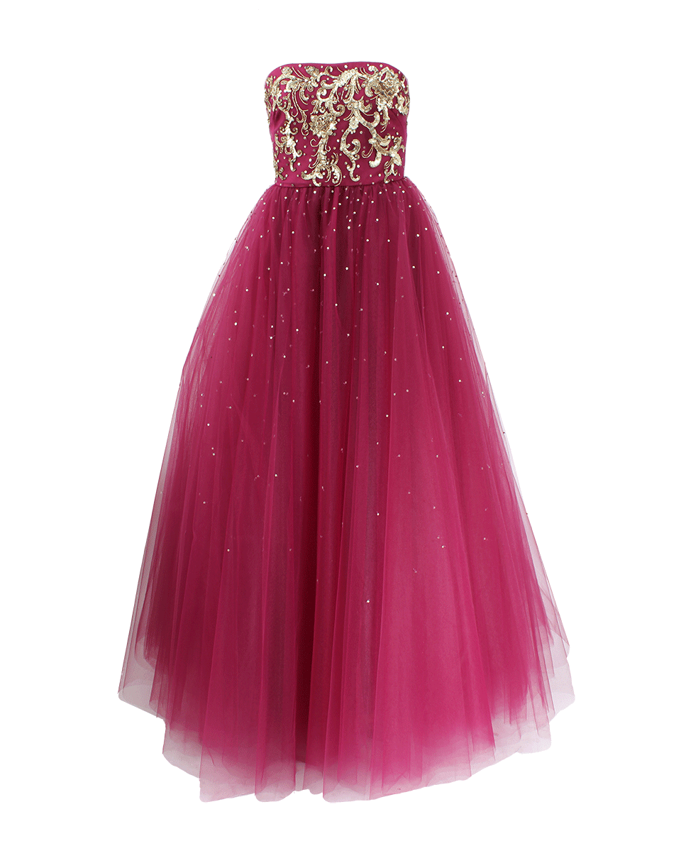 MARCHESA NOTTE-Strapless Embroidered Bodice Ball Gown-