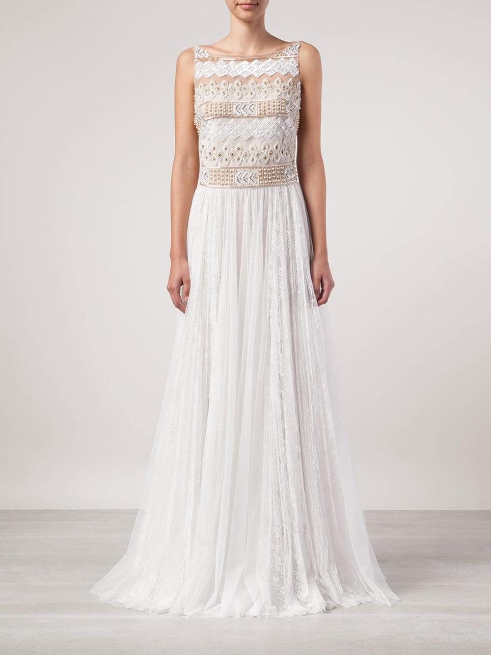 MARCHESA NOTTE-Beaded Gown With Lace Skirt-