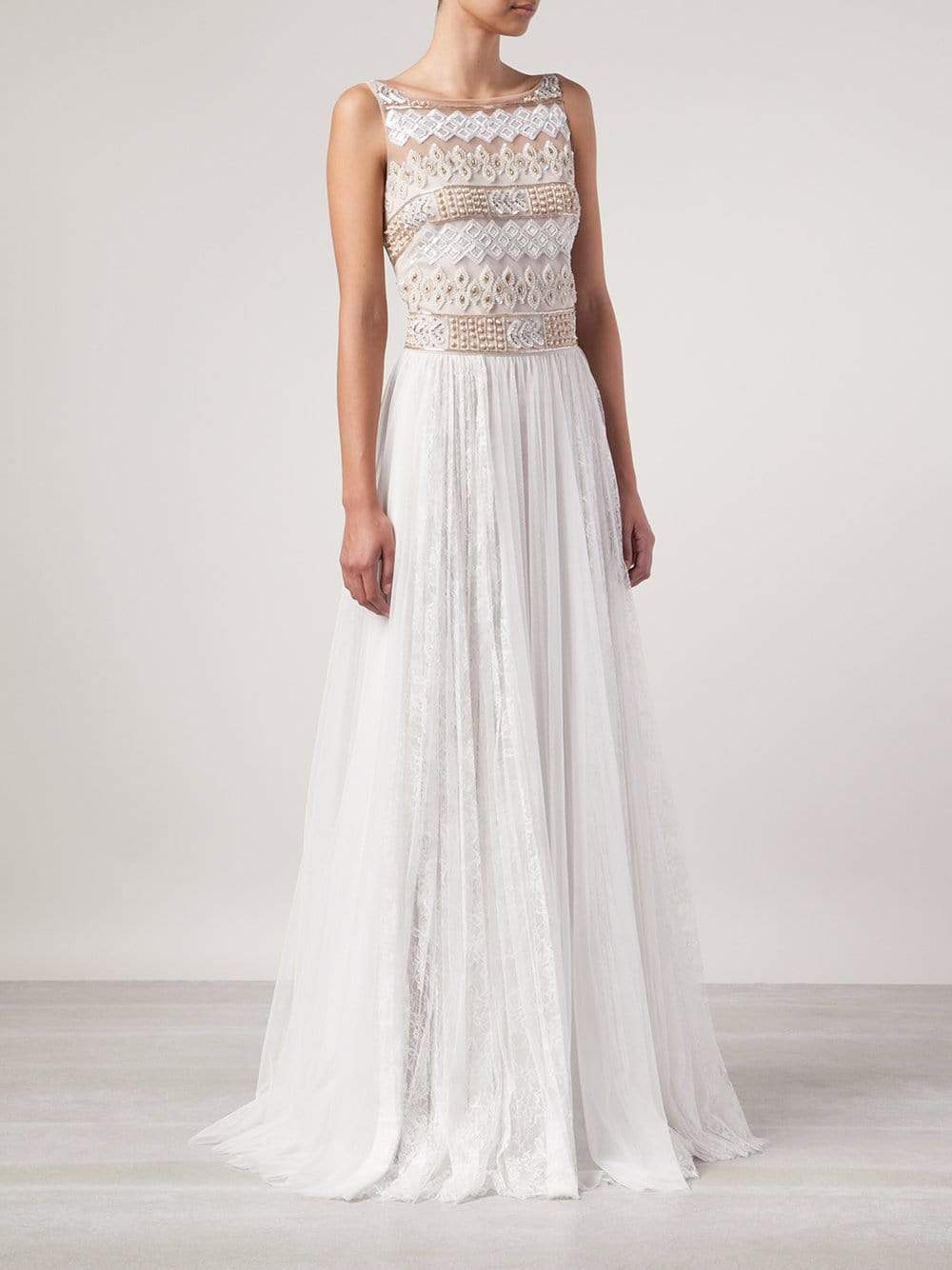 MARCHESA NOTTE-Beaded Gown With Lace Skirt-