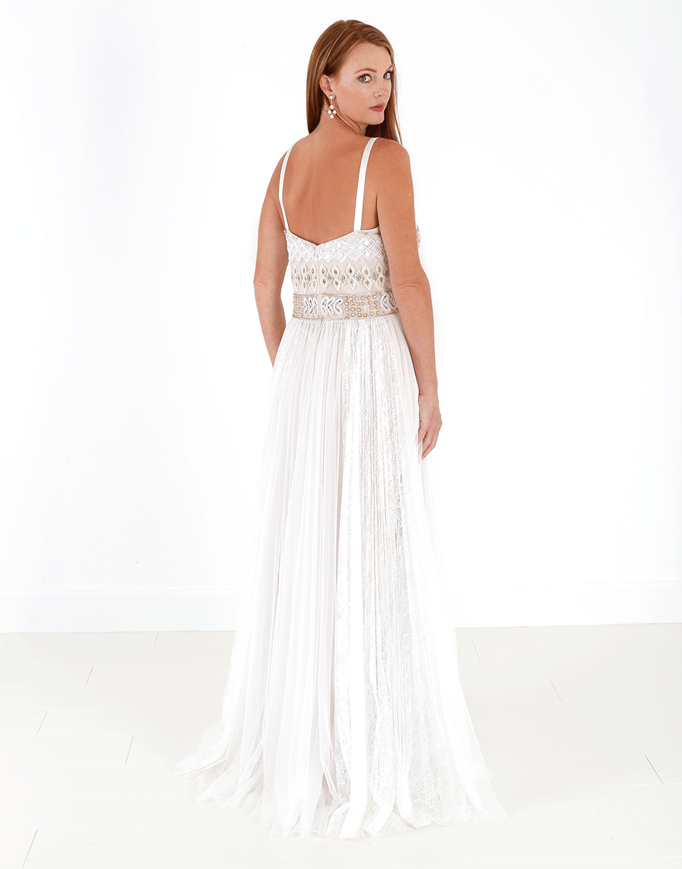 MARCHESA NOTTE-Beaded Gown With Lace Skirt-