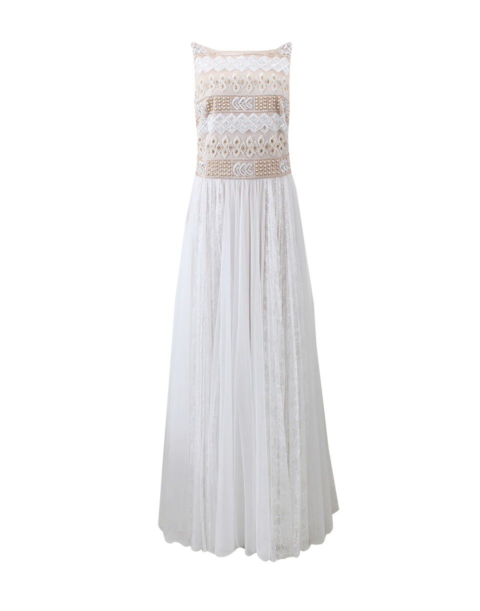 MARCHESA NOTTE-Beaded Gown With Lace Skirt-