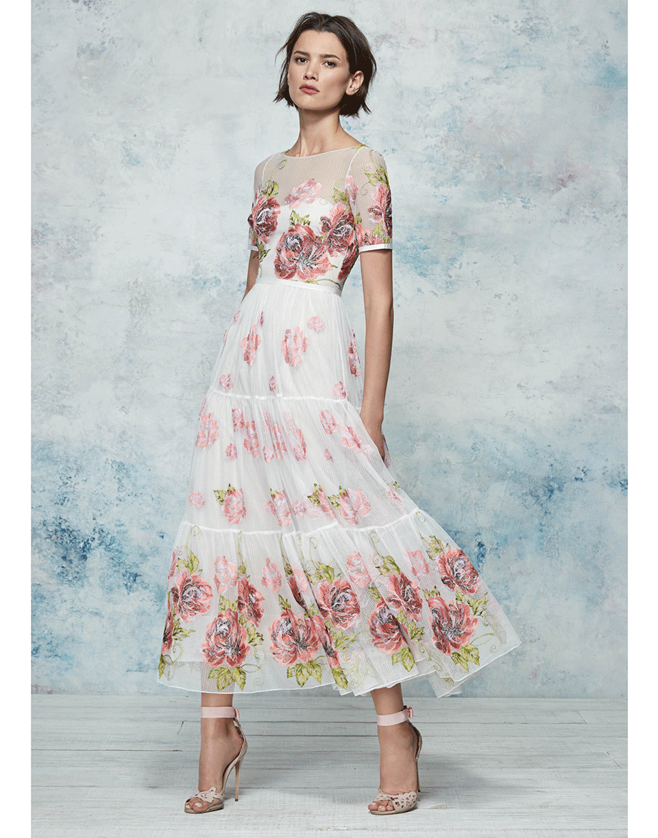 MARCHESA NOTTE-Floral Embroidered Gown-