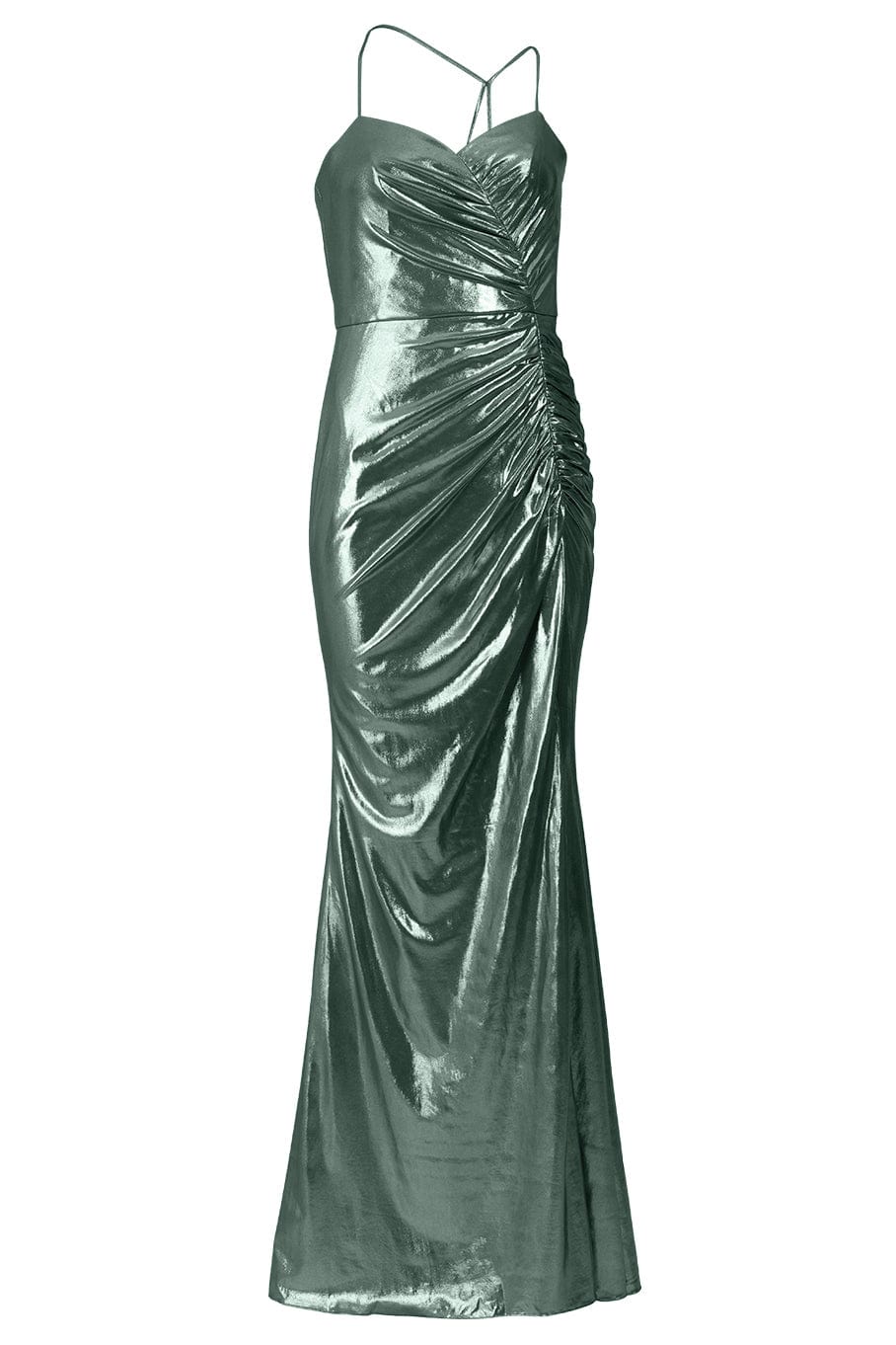  MARCHESA NOTTE-Metallic Gown With Slit- 