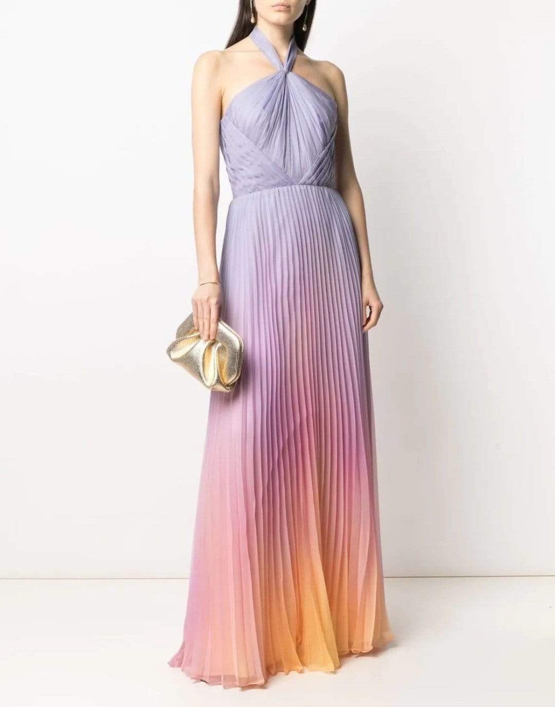 MARCHESA NOTTE-Lavendar Ombre Chiffon Gown-