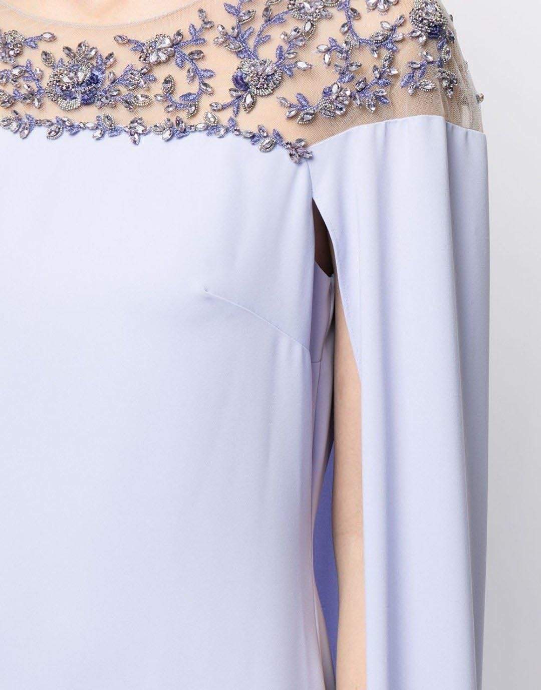 MARCHESA NOTTE-Embroidered Cape Dress - Lilac-LILAC