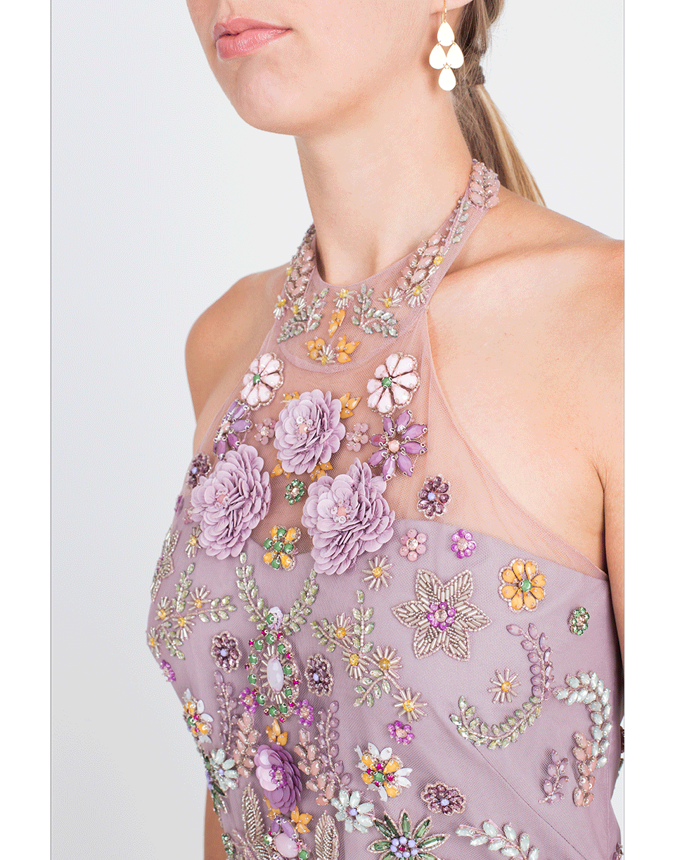 MARCHESA NOTTE-Beaded Tulle Halter Gown-