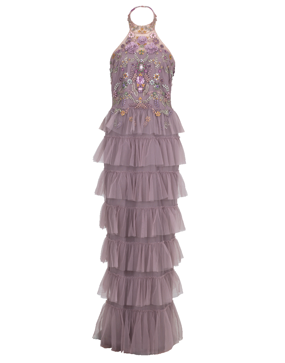 MARCHESA NOTTE-Beaded Tulle Halter Gown-