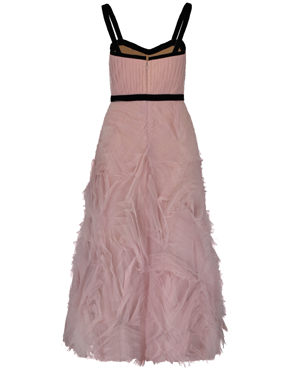 MARCHESA NOTTE-Tea Length Velvet Trim Gown-