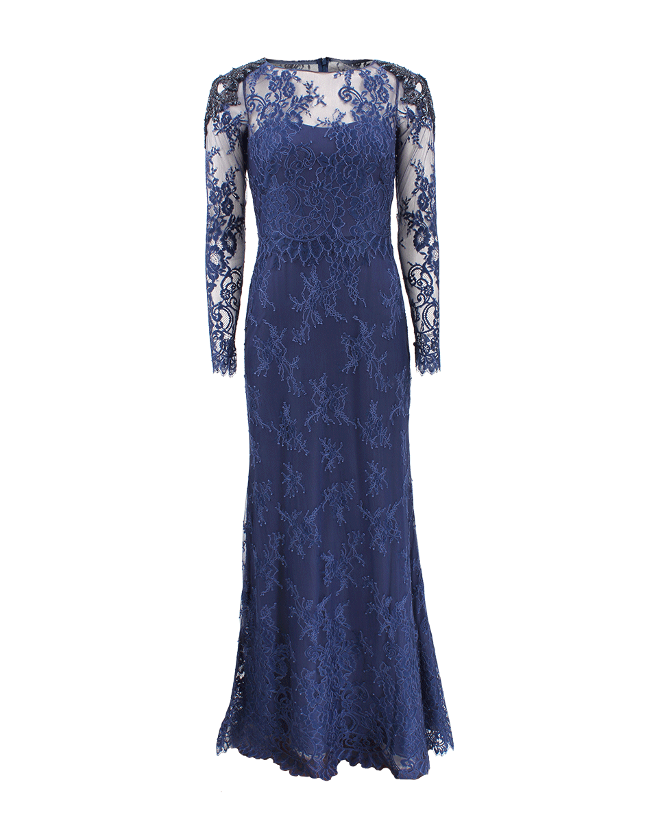 MARCHESA NOTTE-Lace Gown With Beaded Shoulder-